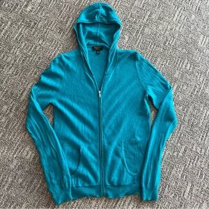 Charter Club Cashmere women’s full zip sweater jacket size Medium teal hooded